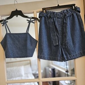 Denim Big Girls shorts and top matching set